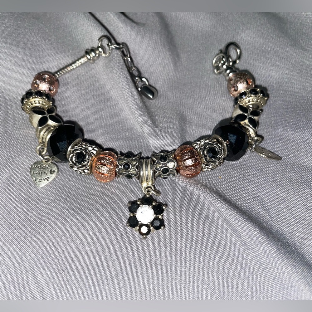 Elegant Silver and Black Charm Bracelet
